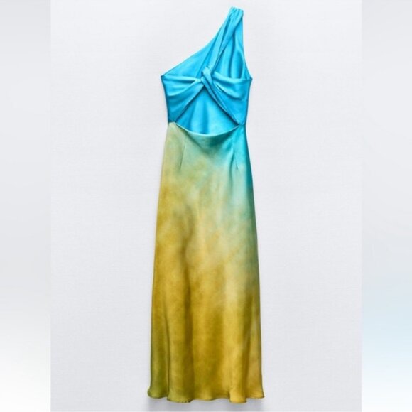 ZARA ASYMMETRICAL SATIN EFFECT TIE DYE DRESS - Picture 14 of 16